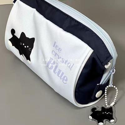 Blue Black Cat Pencil Case - Cute, Large Capacity Student Stationery Bag