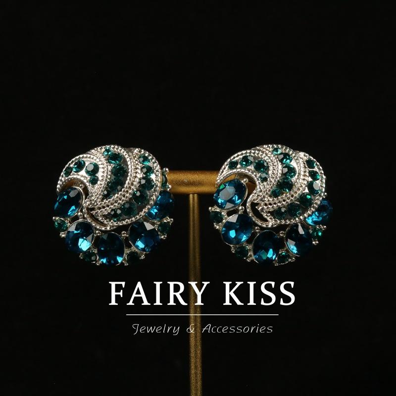 Retro Style Heavy Industry Inlaid Malachite Green Rhinestone Ice Crystal Sapphire Fashion Necklace Set Women's Versatile Earrings