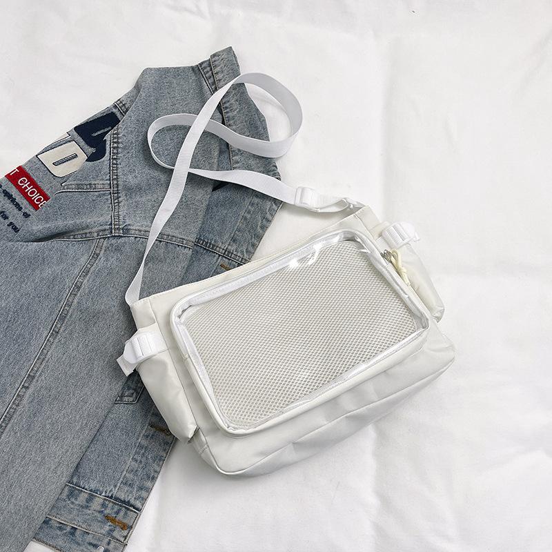 

Clear Transparent Nylon Shoulder Bag for Women Fashionable Visible Panel Crossbody Purse Cute School Backpack белый
