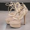 Chaussures pour femmes décontracté Match été creux respirant maille mince à lacets sandales 8661 série 15cm talon 5cm plate-forme LFD
