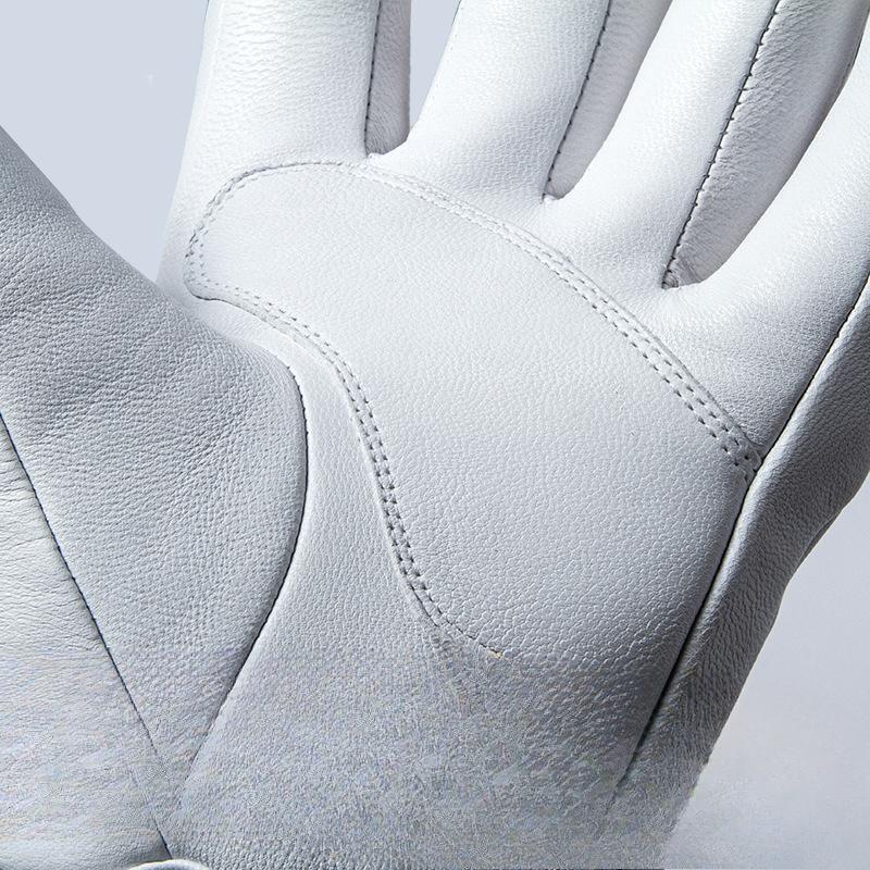 Night Cycling Traffic Command Fluorescent Reflective Plus Velvet Thickened Security Guard Duty White Bend Finger Goat Leather Genuine Gloves