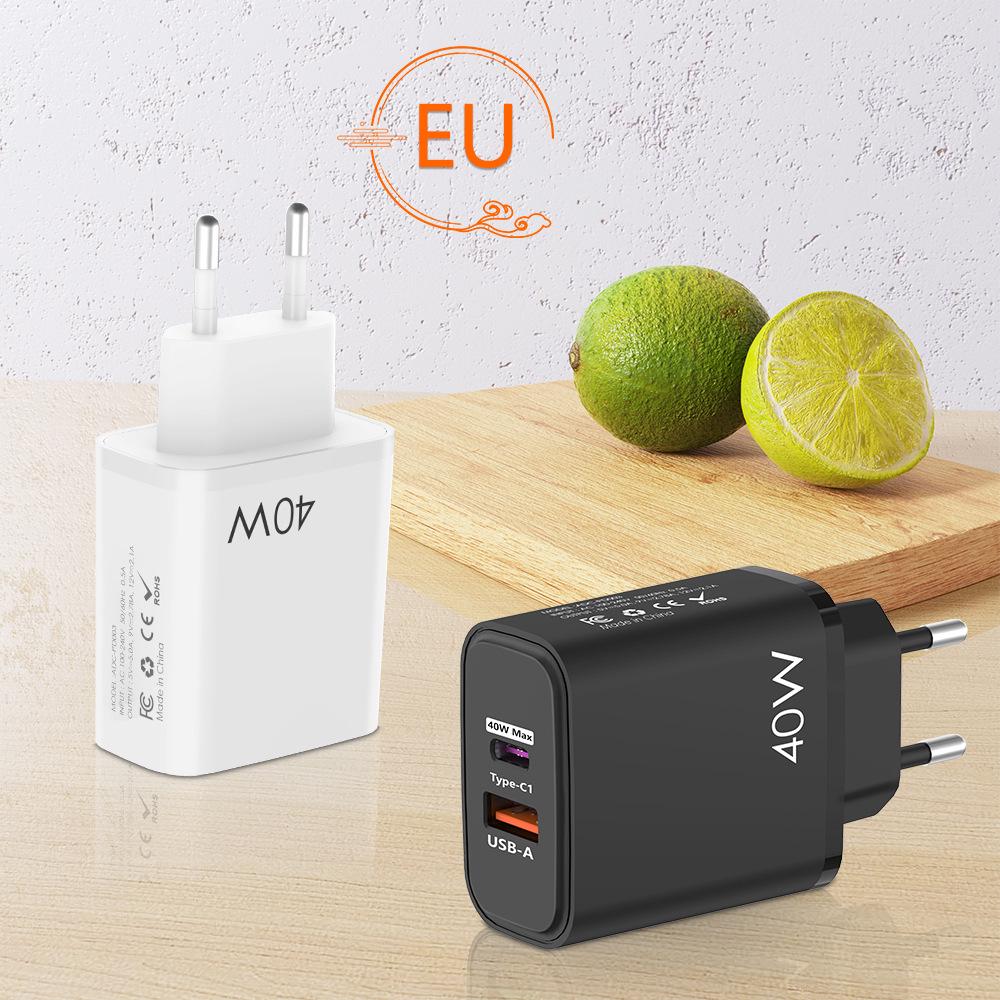 40W Fast Charger Type-C+USB, EU/UK Plug, PD25W+QC3.0