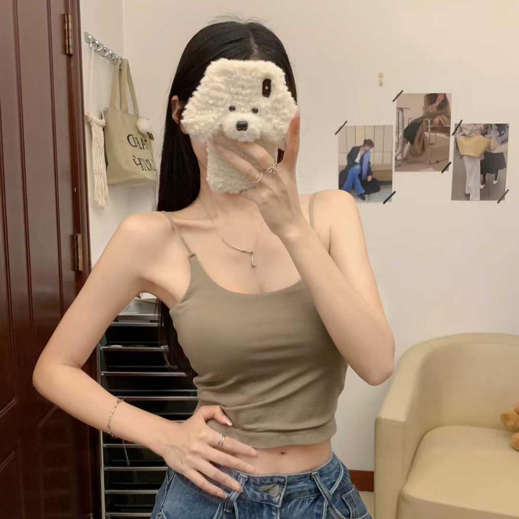 #Early autumn versatile seamless velvet thermal sling vest slim and thin women's fixed with chest pad primer