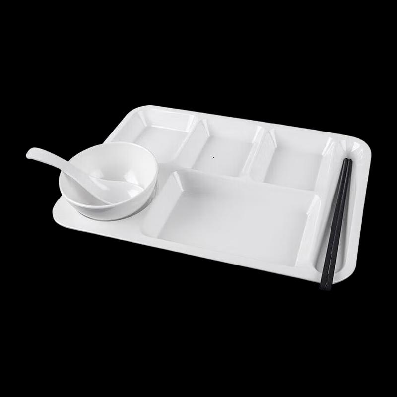 NHZHIW White Square 6-Compartment Acrylic Divided Dinnerware Set, 4-Piece