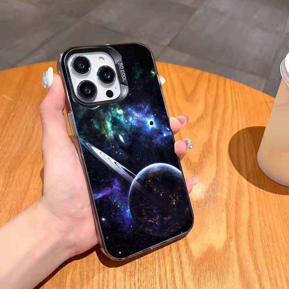 Space Galaxy Universe Phone Case For iPhone17 16 15 14 13 12 Pro Max Grey Black Matte Laser Metallic Aurora Funda