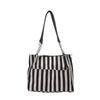Large capacity contrasting striped tote bag retro literary and artistic portable canvas shoulder bag casual commuter bag
