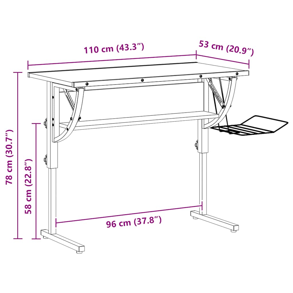 Vidaxl Biurko Kreślarskie, Czarno-Szare, 110X53X(58-87) Cm