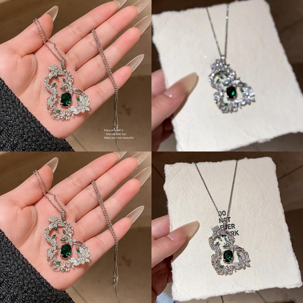 New Chinese Style Zircon Gourd Leaf Necklace For Women With Elegant Floral Pendant