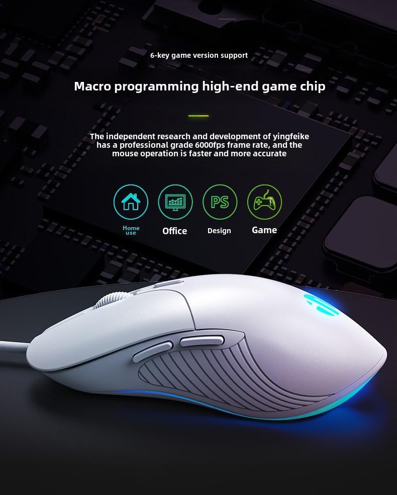 6-Button Macro Gaming Mouse with 4800DPI, Adjustable Speed, and LED Lighting - Model P-B1