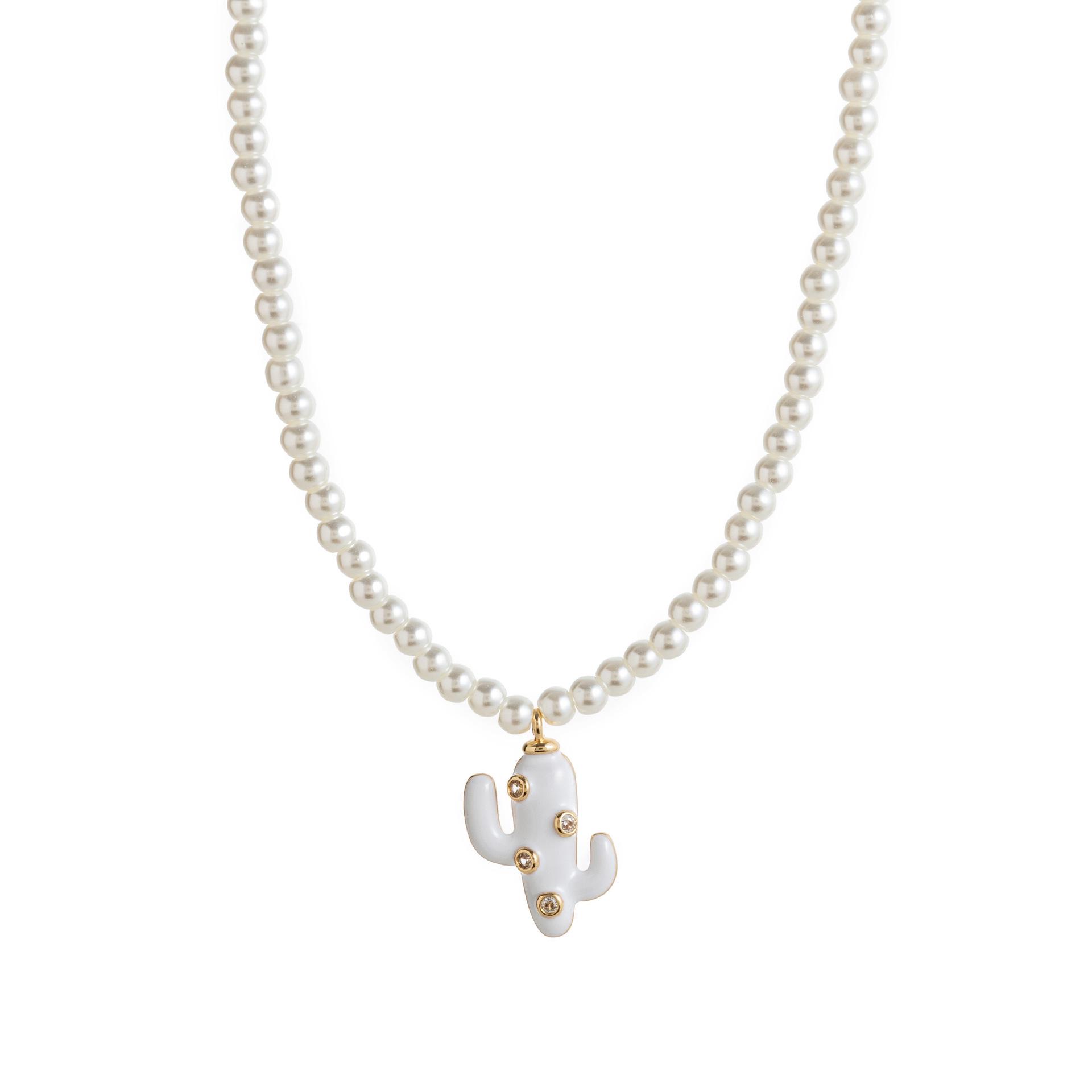 Green Cactus Pearl Necklace with Crab Pendant