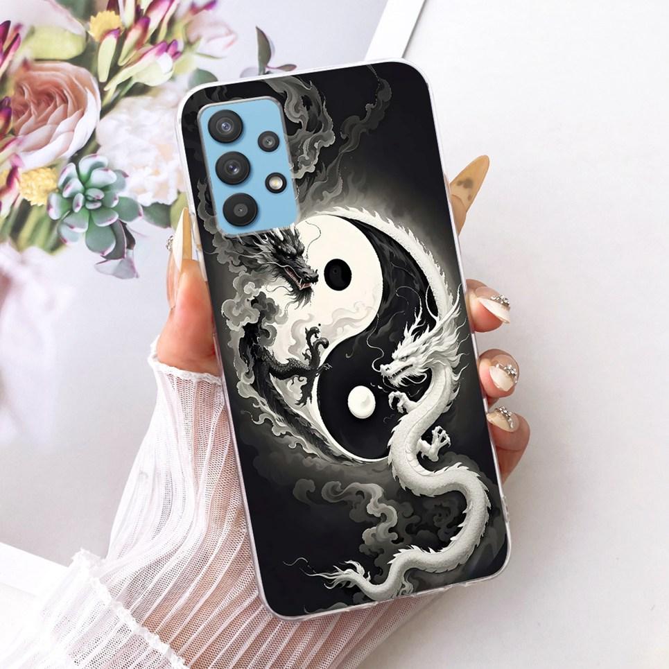Cartoon Katze Drache Tiere Malerei Hülle für Samsung Galaxy A32 A33 5G 4G Rückseite Transparent Weiches TPU Silikon Handyhülle