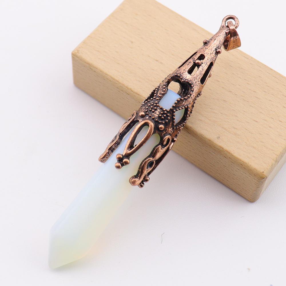 Natural Stone Hexagonal Crystal Pendant Necklace