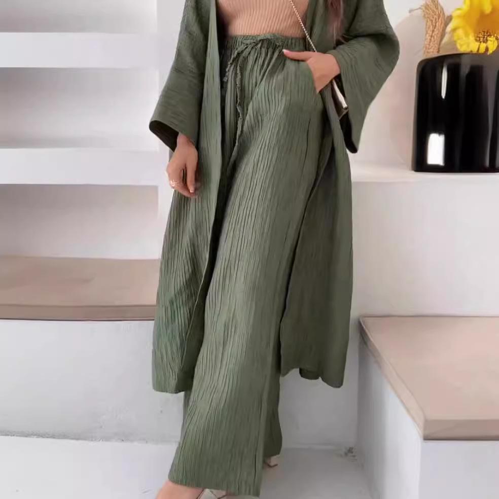 2023 Women's Pleated Texture Top & Straight-Leg Pants Set