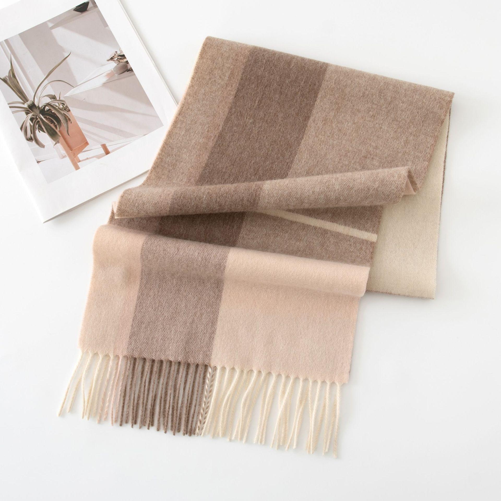 

100% Sheep Wool Scarf Premium Sense Winter Plaid Shawl Wool Scarf Winter Women S Scarf 160*30cm+2*8cm