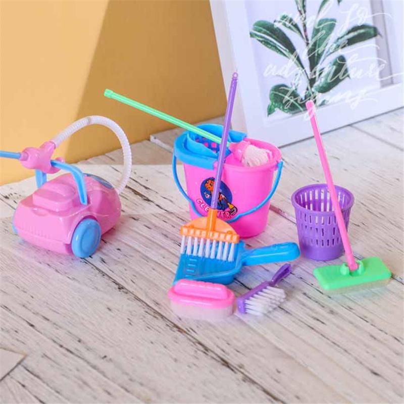 Conjunto de Brinquedos de Limpeza para Mini Bonecas de 9 peças Acessórios de Limpeza Doméstica para Brincadeira de Faz de Conta para Crianças Ferramentas de Limpeza de Casa de Bonecas Conjunto de Brinquedos Domésticos
