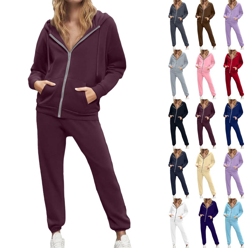 Women's 2-piece Hooded Tracksuit Set With Zip-up Casual Sweatpants And Tracksuit