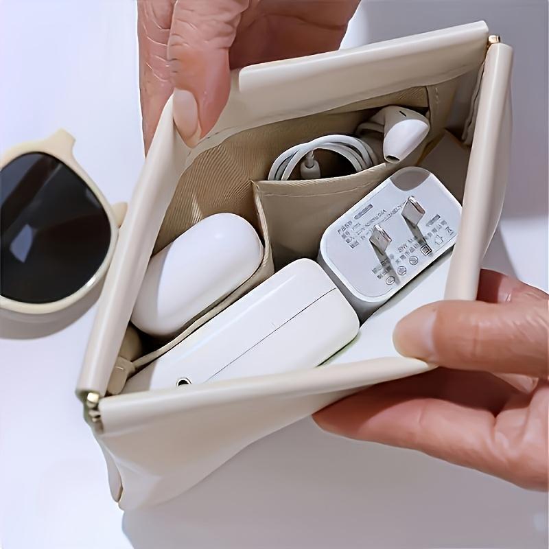 1pc Multifunctional Faux Leather Storage Bag Waterproof, Lightweight, Portable Travel Pouch for Headphones, Lipstick, Makeup, Sanitary Napkins