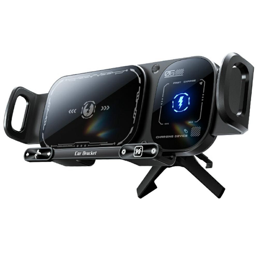 

SD01 15W Бездротова зарядка Тримач для телефону Кріплення в повітропровід автомобіля Подвійна котушка Обертова підставка для телефону Black