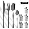 24Pcs Gold Tableware Sets Stainless Steel Cutlery Knife Tea Fork Coffee Spoon Flatware Dishwasher Safe Dinner Kitchen Dinnerware