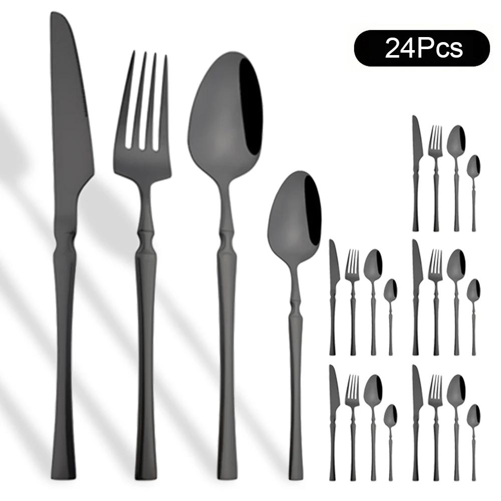 24Pcs Gold Tableware Sets Stainless Steel Cutlery Knife Tea Fork Coffee Spoon Flatware Dishwasher Safe Dinner Kitchen Dinnerware