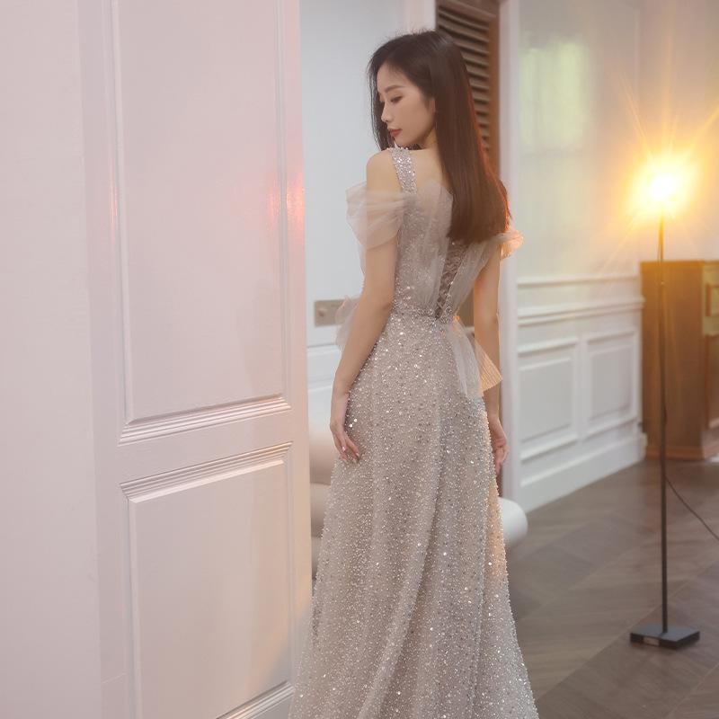 Evening Dress 1011 Autumn and Summer New Banquet Temperament Heavy Industry Light Wedding Dress Engagement Dress Toast Clothes Host