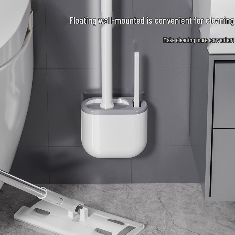 Lux Silicone Wall-Mounted Toilet Brush Set with Base, Long Handle, Light Luxury Style
