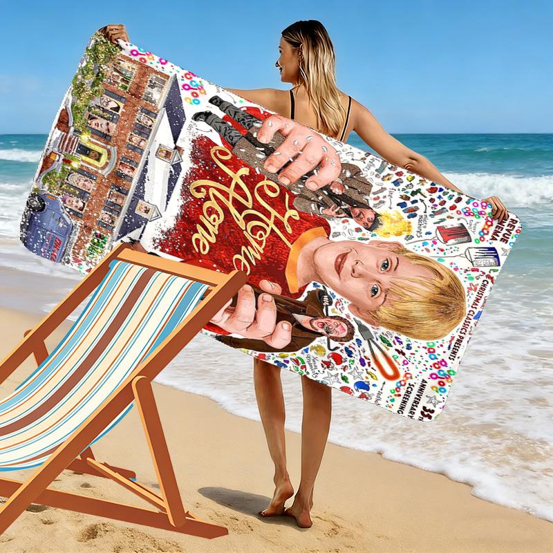 Home Alone Christmas Print Beach Towel, Large Soft Quick Dry Towel for Beach Camping Swimming
