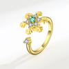 Zircon Snowflake Spinning Ring For Women Adjustable Open Band Stress Relief Fashion Jewelry Elegant Temperament