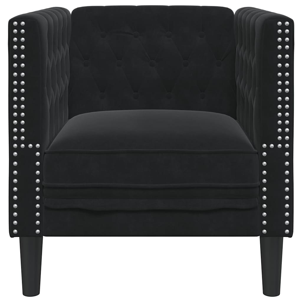 Vidaxl Fotel Chesterfield, Czarny, Tapicerowany Aksamitem