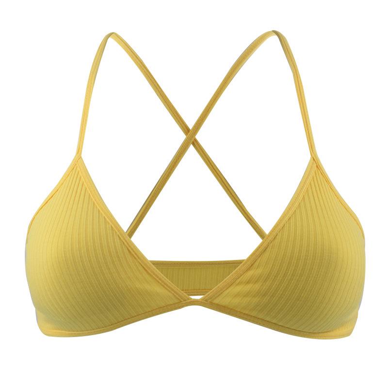 Cross Back Cotton Triangle Bralette - Wireless, Breathable, Lightly Fitted Ribbed Underwear