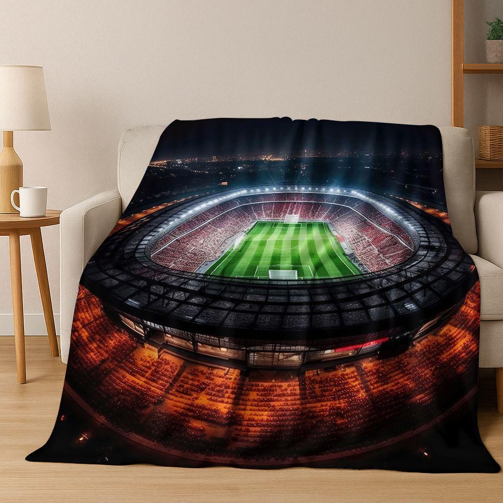 Green Black Football Field Stadium Art Flannel Blanket,Cozy Soft Throw Blanket for Home Bedroom Bed Sofa Picnic Cover Kids Gift