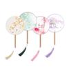 Translucent Embroidered Long-Handled Round Fan for Children's Hanfu and Cheongsam Costumes