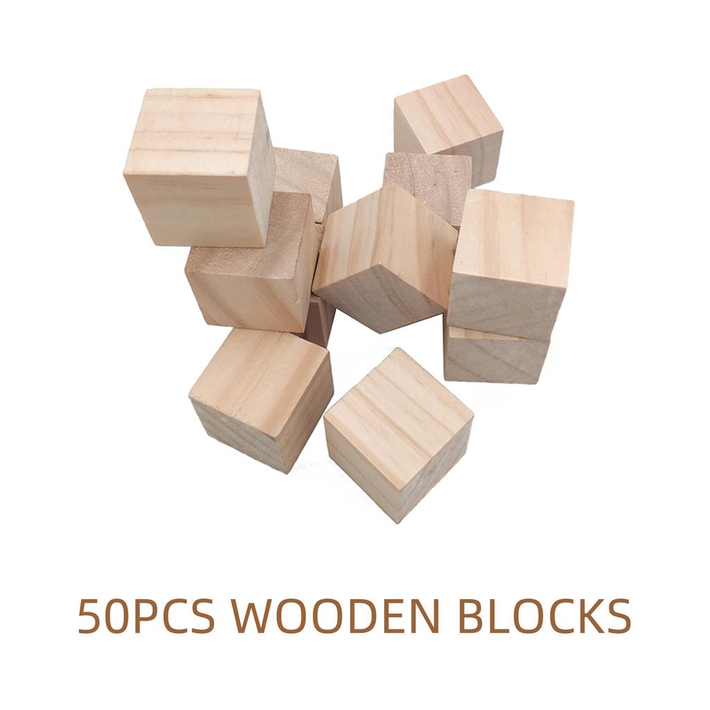 TWO TREES Unfinished Wooden Blocks 15mm Pack of 50 Small Wood Cubes for Laser Engraver Crafts Making and DIY Home Decor Engraving Projects