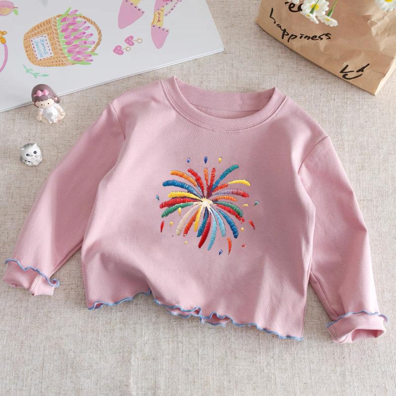 Girls Cotton Long Sleeve T Shirt Ruffle Crew Neck Top Casual Versatile Base Layer For Kids