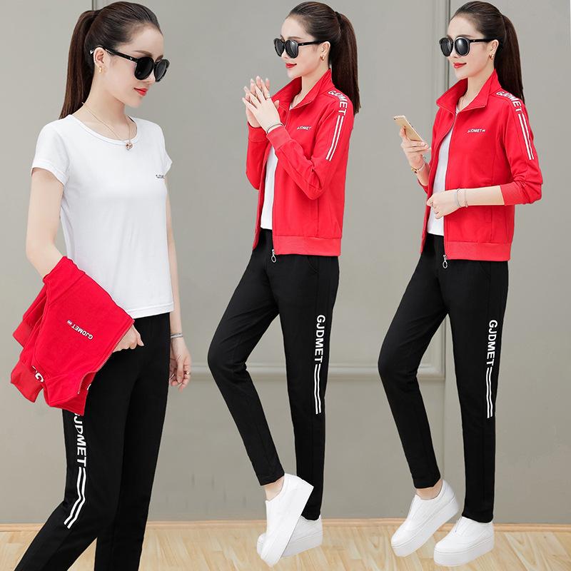 Damenmode Baumwolle Elastisch Sportbekleidung Set - Sweatshirt, Hose, T-Shirt für Frühling/Herbst Freizeit- & Tanzbekleidung