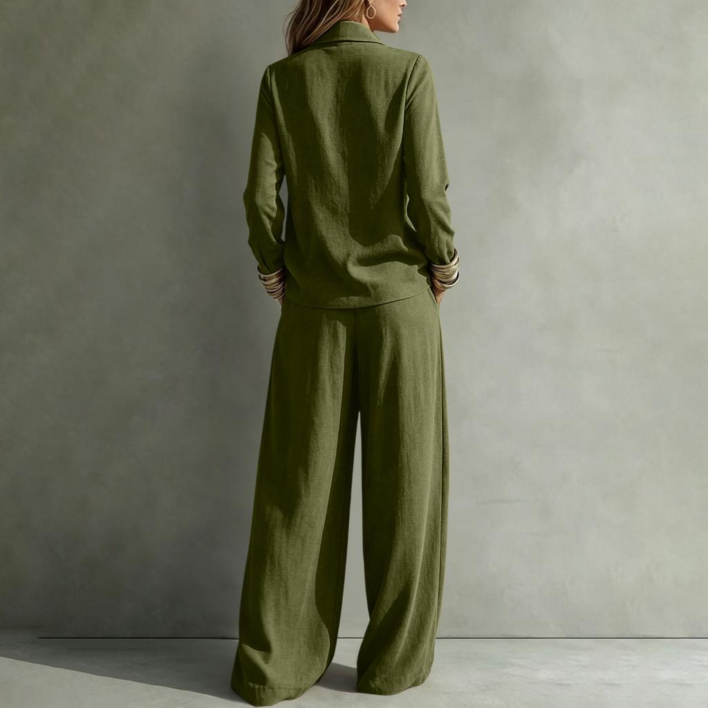 Women's Color Casual Two Piece Set with Collar Sweatshirt and Pants with Pockets