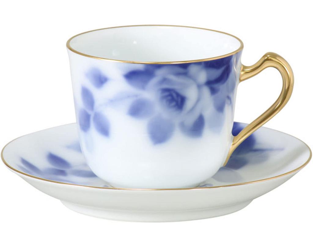Okura Pottery Art Blue Rose Coffee Cup & Saucer, 175cc, Made In Japan, 57C/8011