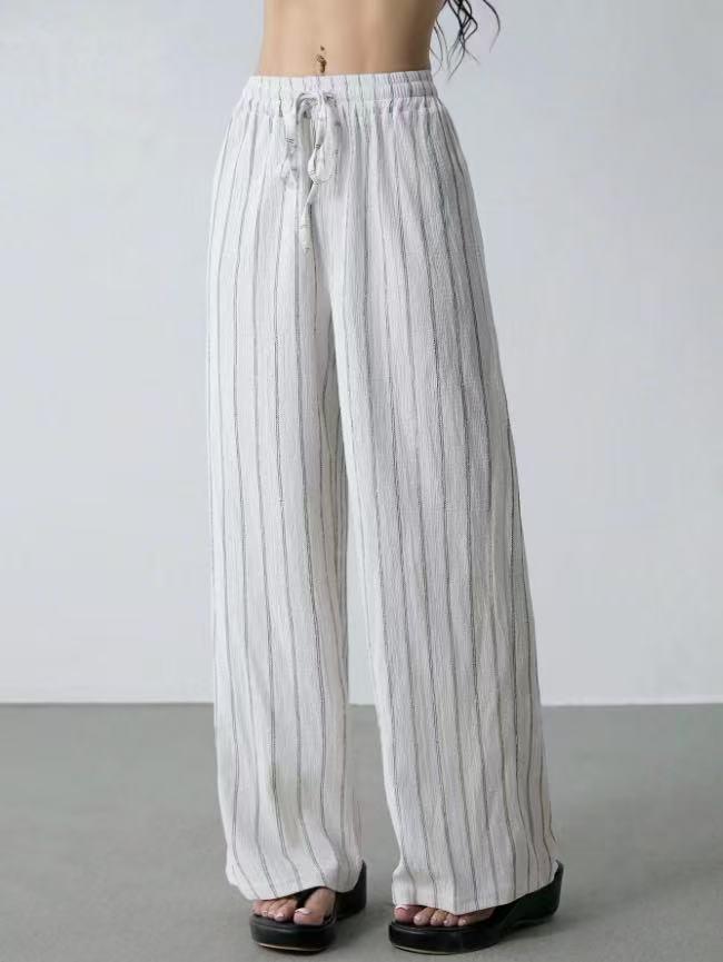 Elegant Striped Lace-Up Summer Pants: Slimming, Casual, Versatile XL белый