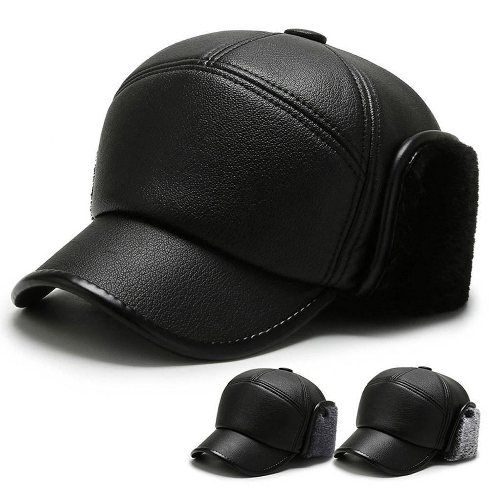 Cap Outdoors Plush Pilot Caps Winter Warm Ear Muff Hats PU Leather Beanies Hats Earflaps Caps