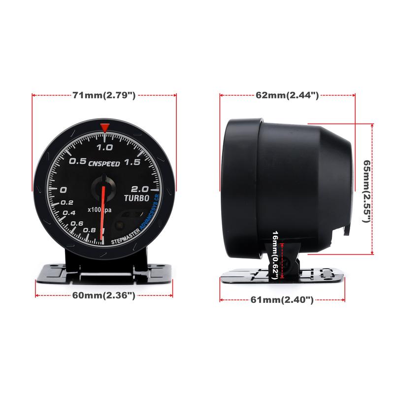 CNSPEED New Car 60mm Turbo Boost Gauge -1-2 Bar Car Smoke Len With Adjustable Auto Turbo Boost Controller Kit 1-30 PSI