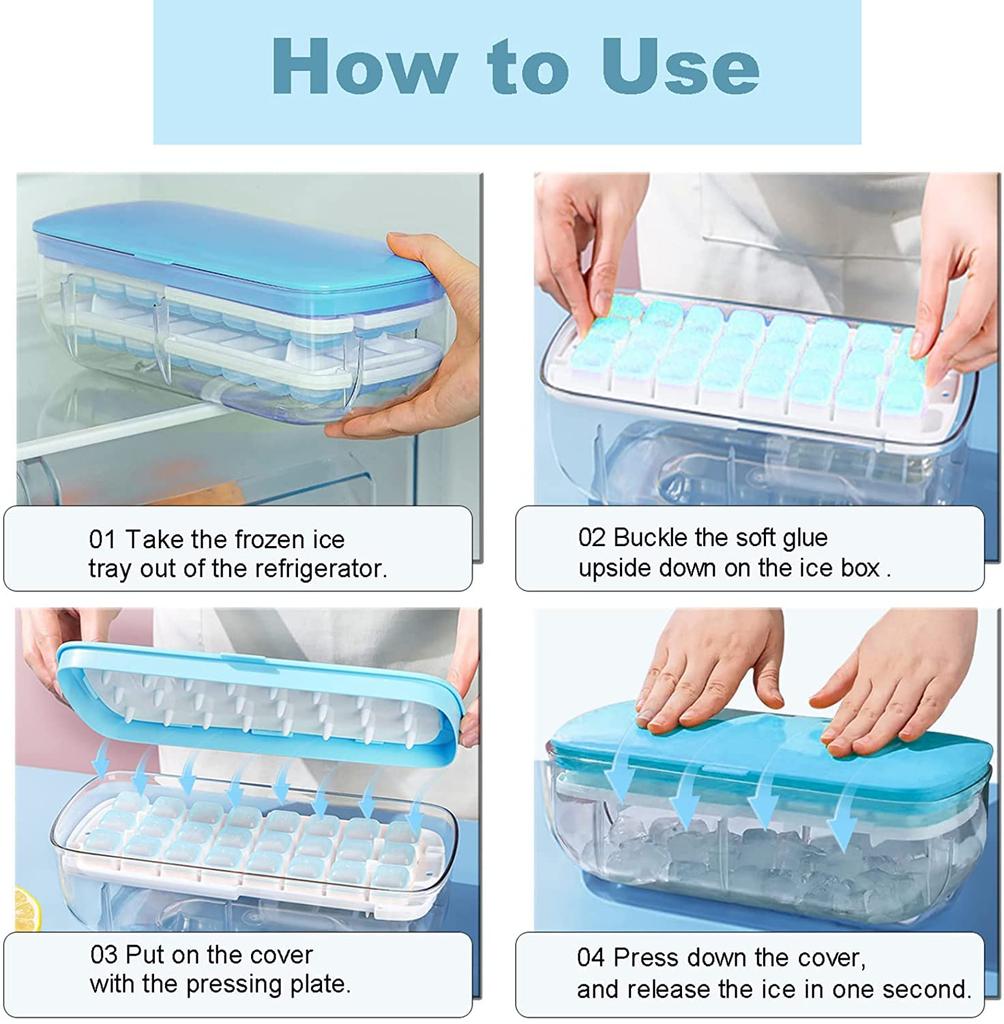 Smalody Ice Cube Silicone Ice Square Ice with Small Easy to Remove Soft Durable for Suitable for Home Use Tray, Maker, Ice, Cubes, Lid, Dividers, Ice,