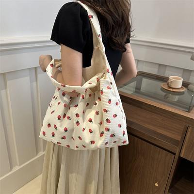 Corduroy Bag Single Shoulder Large Capacity Tote Bag Versatile Artistic Print Underarm Tote Bag for Commuting