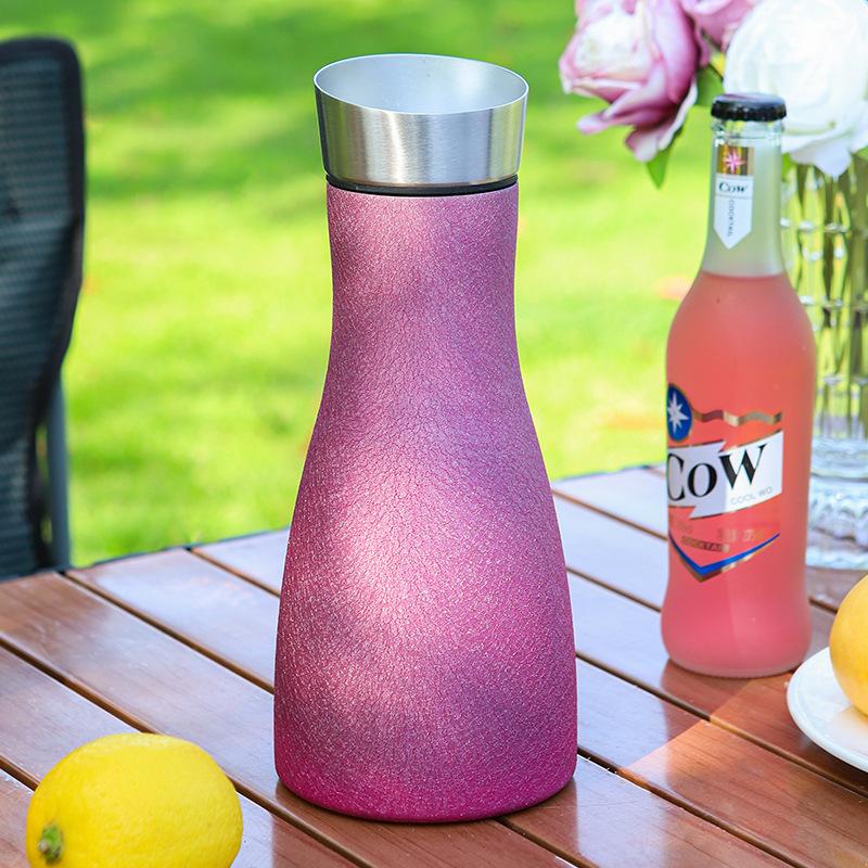 1L Stainless Steel Water Jug with Insulated Lid Insulated Thermal Coffee Carafe Stainless Steel Double Wall Vacuum Water Pitcher розовый