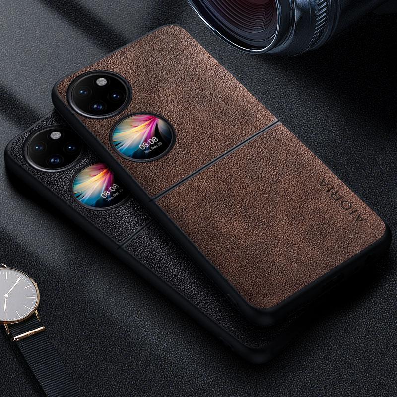 Premium Luxus Leder Handyhülle für Huawei P60 P50 Pocket 5G Retro Business Stil Einfarbige funda capa Hülle