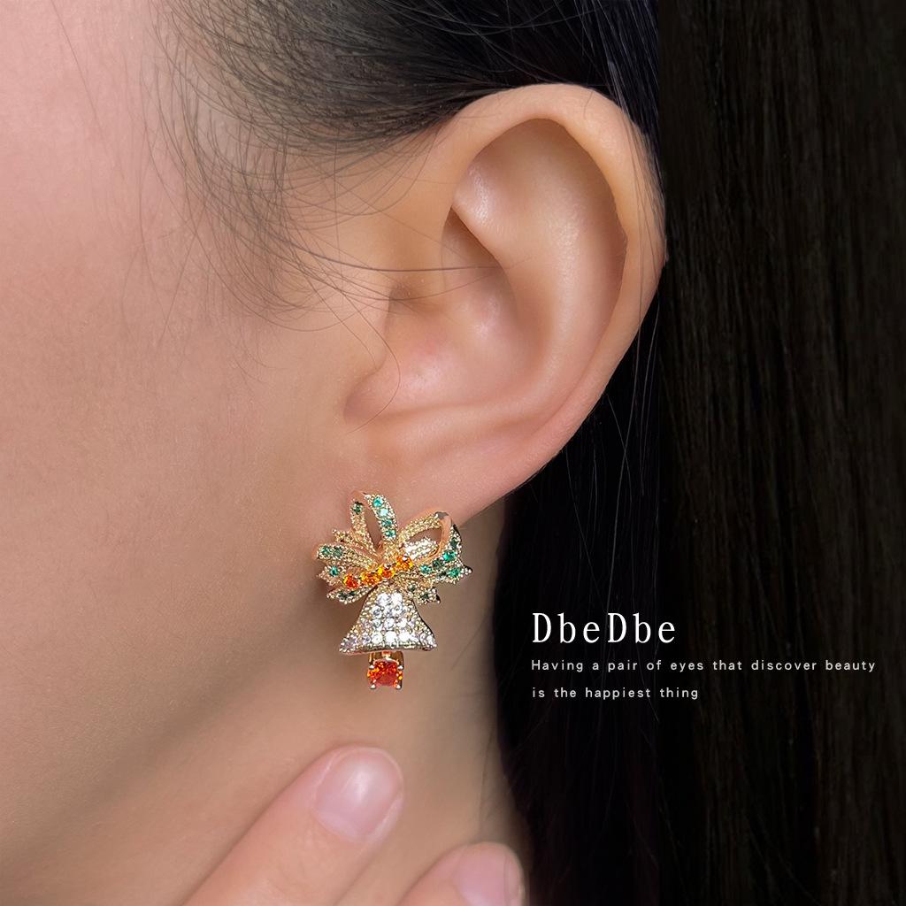 Christmas Collection: Colorful Zircon Bell Earrings, Unique Design for Autumn and Winter