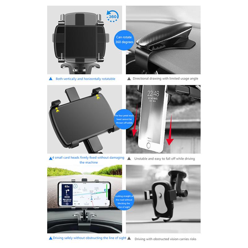 Car Mobile Phone Holder Multi-Function Rotating Instrument Panel Rearview Mirror Navigation Holder Gps Widely Compatible