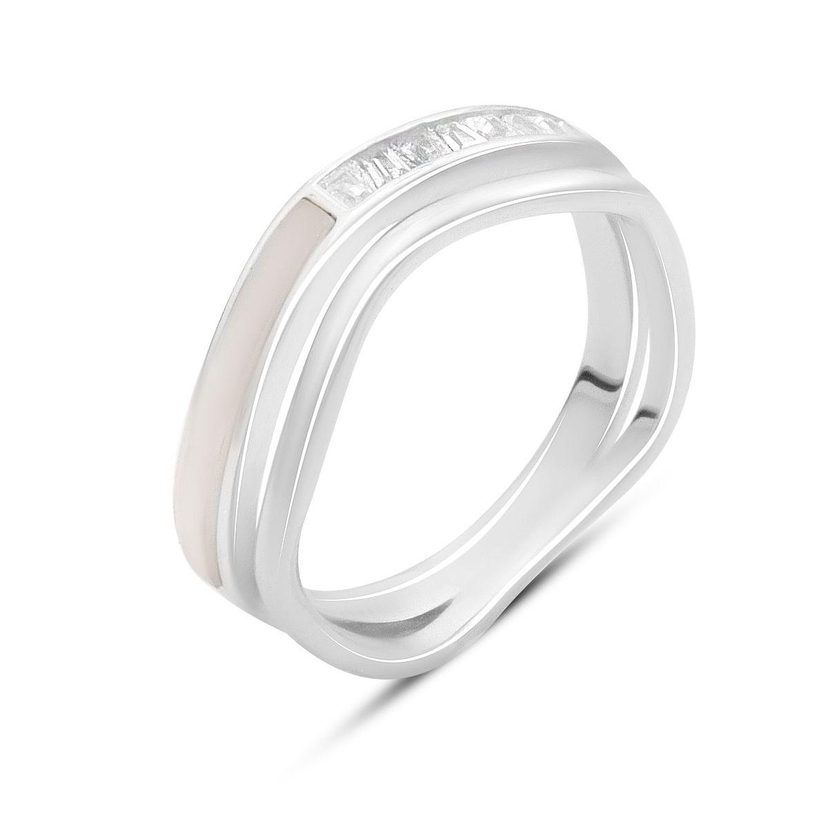 

Срібний перстень з натуральними фіанітами, перламутром, вага виробу 3 гр (2185819) 16.5 білий