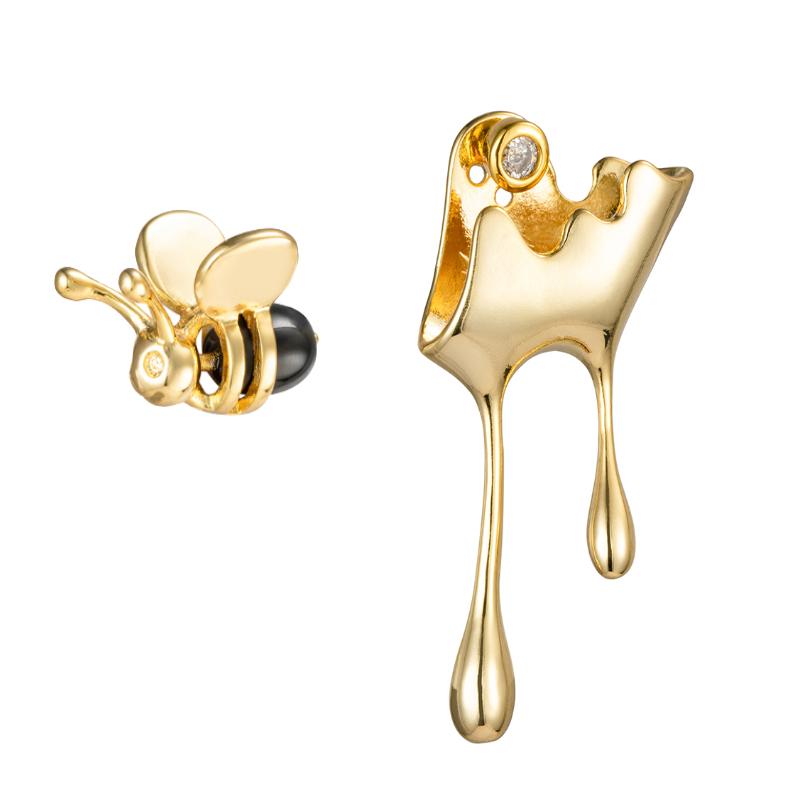 New Asymmetric Bee Pearl Earrings Fashion Temperament All -Match Small Earrings Elegant Ladies Jewelry