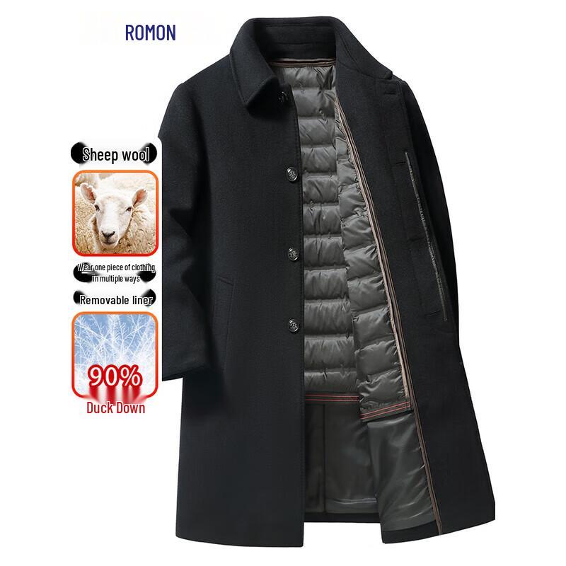

ROMON Men s Mid-Length Wool Blend Overcoat with 90% Down Liner 4XL