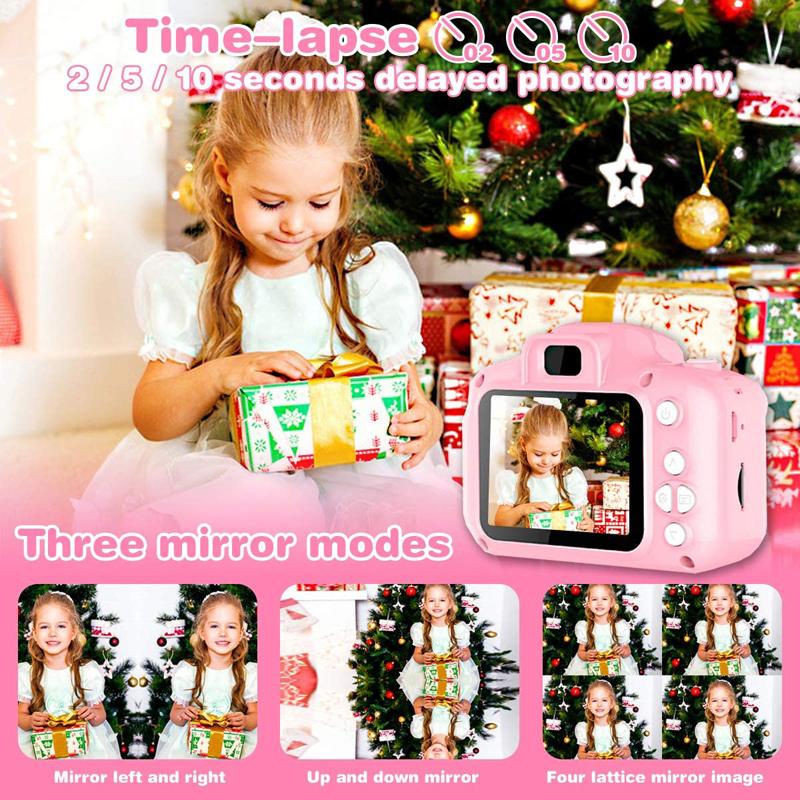 Kids Selfie Camera Camcorder 2.0 Inch IPS Screen with 32GB Card HD Digital Video Camera for Kids Birthday Gift